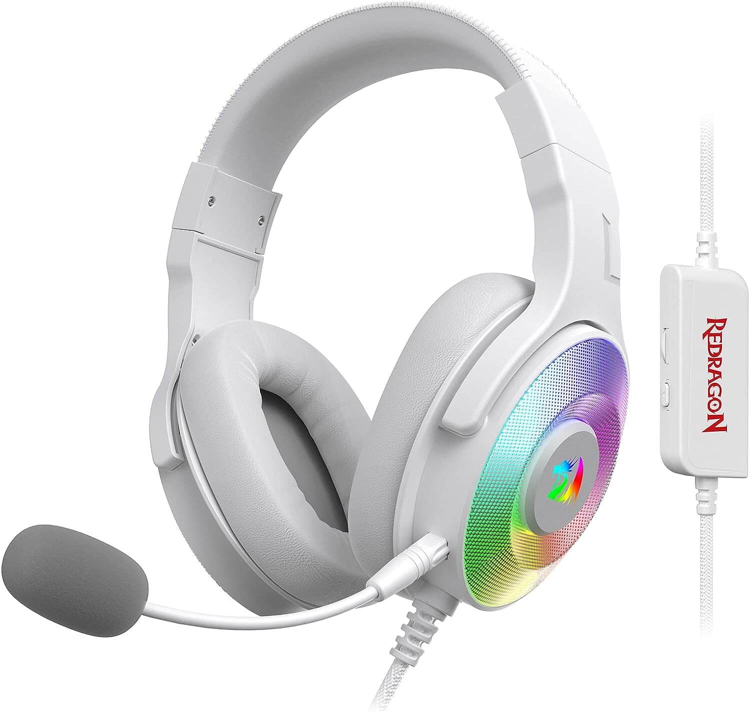 Redragon H350W-1 Pandora 2 Lunar White RGB Wired Gaming Headset, Dynam ...